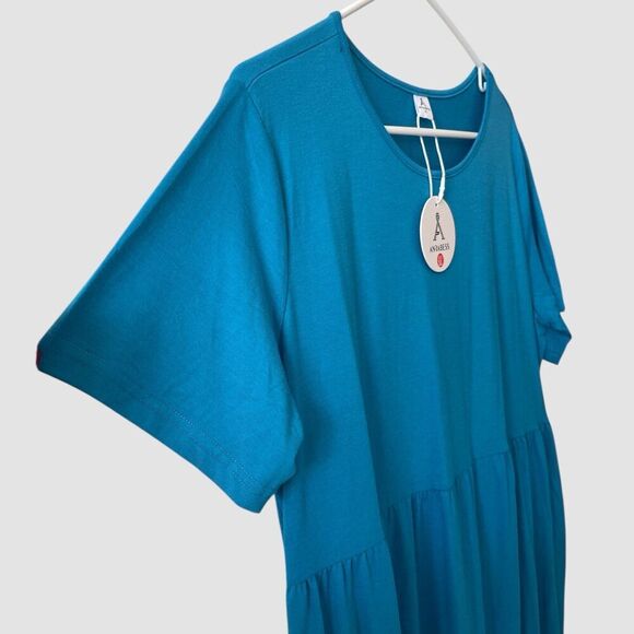Anrabess Blue Short Sleeve Maxi T-Shirt Dress Size XL Pockets Tiered NWT - Picture 4 of 7